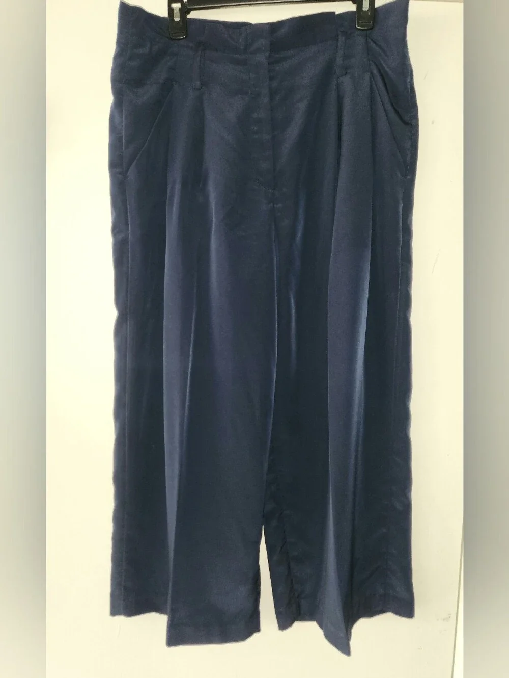 Michael Kors Ladies Navy Pleated Cropped Dress Capris Pants Sz Large EUC $27